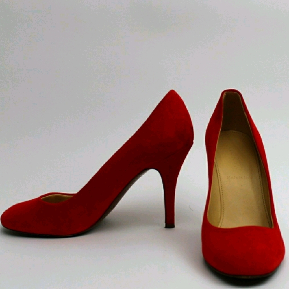 J. Crew Womens Size 7 Orange Suede Leather Round Toe Heels